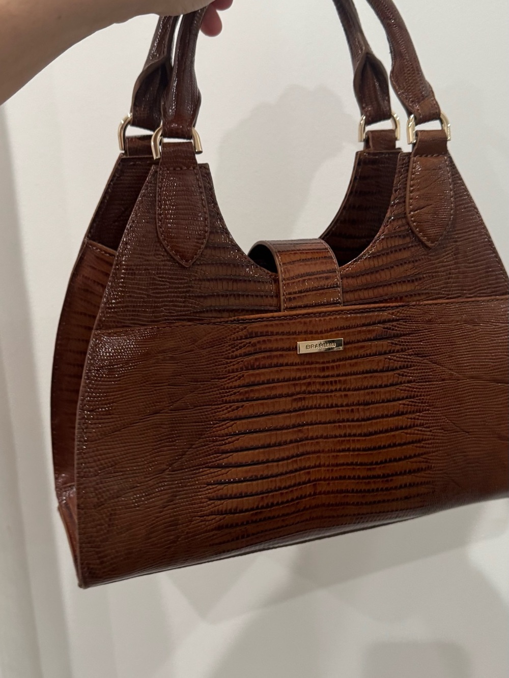 NWT Brahmin Adrian Jardim satchel bag with raffia and croc-embossed leather - Picture 5 of 9